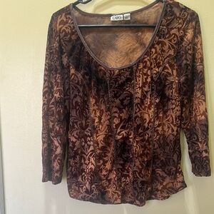 Cato Women's Elegant Brown Floral Blouse L